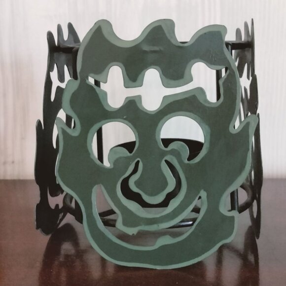 Green Goblin Face Candle Holder Halloween Luminary - Picture 3 of 7